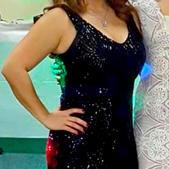 Fringe Black Sequins Midi Dress